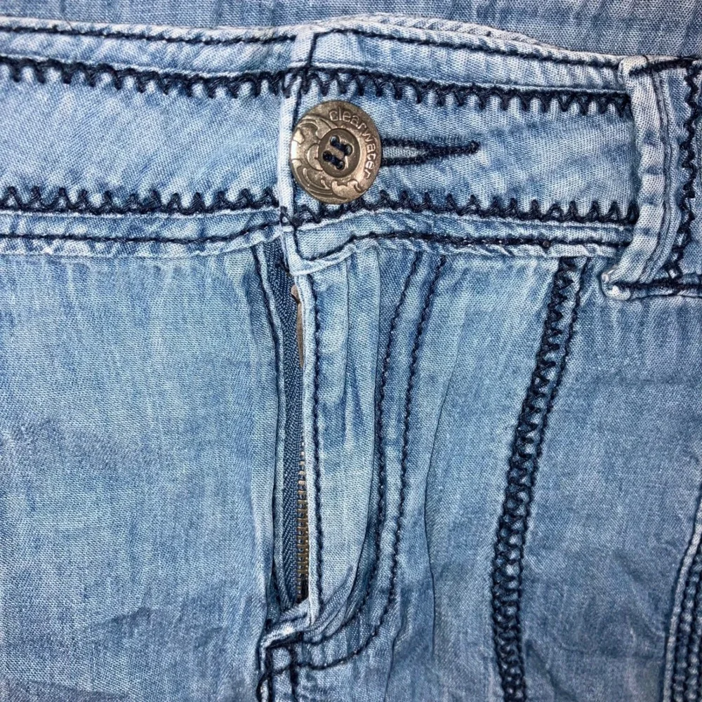 Vtg Denim Mini Skirt Women 32 Blue Contrast Stitch Paneled Y2K Boho 90s Festival